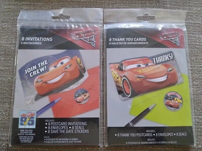 8 Disney Pixar Cars Invitations & 8 THANK YOU NOTES Cards - Image 1 of 2