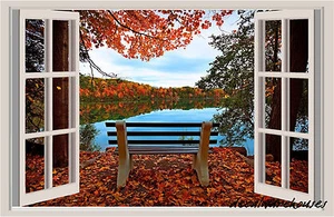 Seebank Herbst Fenster Blick Farbe Wandtattoo Wandbild  - Bild 1 von 1