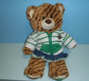 Chaqueta de mezclilla Build a Bear SAMOA GALLETA Girl Scouts verde blanca a rayas - Imagen 1 de 4