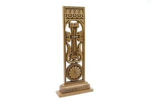Light brown Wooden "KHACHKAR" Big Cross for Desk best Christian gift souvenir - Picture 1 of 3