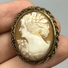 Beautiful Victorian Lady Image Shell Cameo Gold Plated Brooch Circa 1850