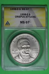 1998-S ANACS MS67 Crispus Attucks Modern Silver Commemorative $1 #B37488 - Picture 1 of 2