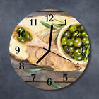 Tulup Echt-Glas Uhr Wanduhr Rund Küche 30 cm  Oliven Holz braun grün