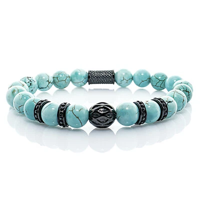 Türkis Armband Bracelet Perlenarmband Beads schwarz 8mm Edelstahl Perlen - Bild 1 von 2