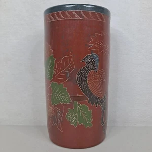 Hand Made Bird San Juan Nicaragua Artist Signed Cylindrical Pottery Vase - Picture 1 of 7