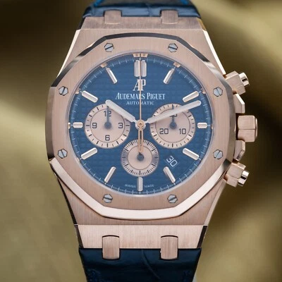 Juego completo cronógrafo Audemars Piguet Royal Oak 41 mm oro rosa 26331OR esfera azul Foto 1 de 4