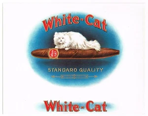 ORIGINAL VINTAGE CIGARRO CAJA ETIQUETA WHITE CAT ANGORA C1915 PIEDRA LITOGRÁFICA  - Imagen 1 de 1