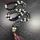 8mm 108 grey moonstone knot necklace colored tassels Women Trendy Meditation