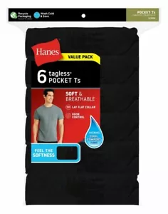 Hanes 6-Pack Pocket Tee Men's T-Shirt Soft, Breathable, Random Color Pack S-3XL - Picture 1 of 9