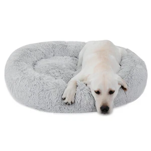 Grey 30"x30" Donut Faux Fur Cat Dog Pet Bed Machine Wash & Dryer Soft Warm - Picture 1 of 12