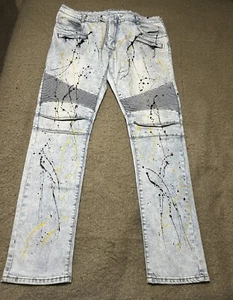 Balmain Men Splash Paint Moto Jeans Size 38 - Italy - Picture 1 of 12
