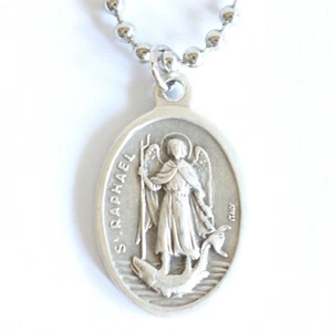 Men Necklace St Raphael Archangel Medal 20" Stainless Steel Chain Pendant  - Picture 1 of 4