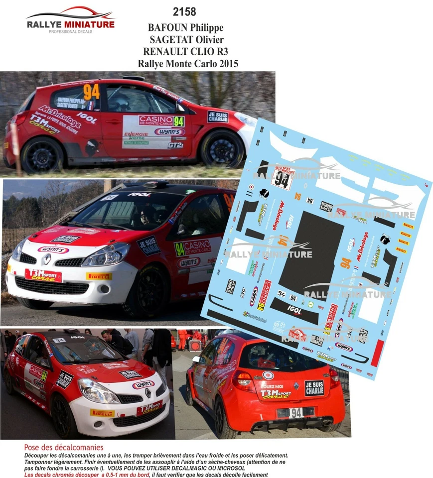 DECALS 1/43 REF 2158 RENAULT CLIO BAFFOUN RALLYE MONTE CARLO 2015 WRC RALLY - Bild 1 von 1