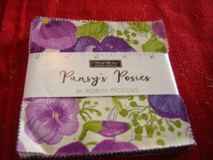 MODA 5" CHARM PACK cotton fabric ROBIN PICKENS PANSY'S POSIES - Picture 1 of 3