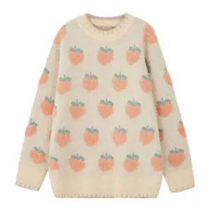 Strawberry Graphic Pullover Knitwear Cute Tops Girl Lolita Sweater Jumper Peach - Picture 1 of 10