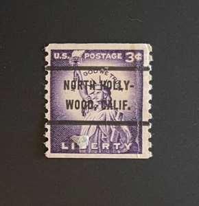 North Hollywood, CA Type 72 Precancel 3 cents Statue of Liberty coil U.S. #1057 - Picture 1 of 1