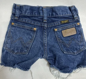 Vintage Wrangler Kids Cut Off Denim Shorts Size 4 Slim Back Pocket Logo - Picture 1 of 10