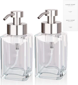 Foaming Soap Dispenser with Stainless Steel Pump, 12Oz Refillable Glass Liquid D - Picture 1 of 12