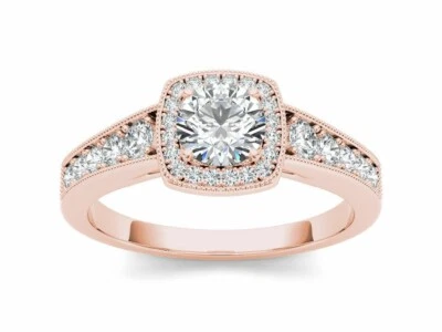 Anillo de compromiso de diamantes creados en laboratorio de 2,00 quilates de oro rosa de 14 quilates con corte cojín Foto 1 de 4