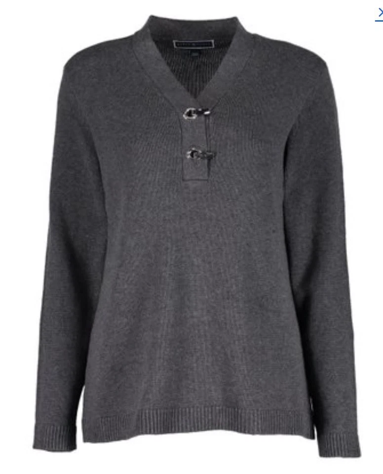 Suéter de algodão Karen Scott by Macy’s cinza Henley, tamanho pequeno - Imagem 1 de 1