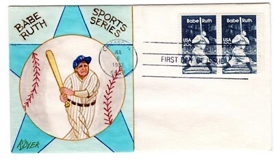#2046 Babe Ruth Baseball 1983 FDC - Ralph Dyer Hand-Painted - Image 1 of 2