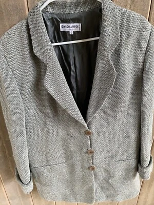 Blazer de tweed ARMANI COLLEZIONI azul gris beige mezcla de lana Boucle talla 12 Foto 1 de 4