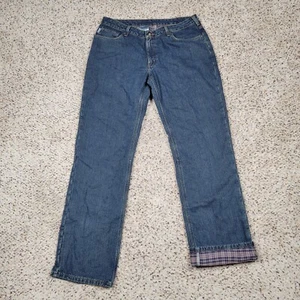 Carhartt Jeans Womens 12 Blue Denim Flannel Lined Straight Relaxed Fit 34x34 A2 - Picture 1 of 13