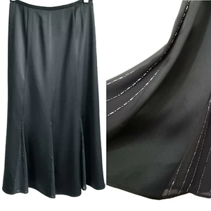 GARNET HILL 8 Black Silk Charmeuse Beaded Godet Flared Long Skirt - Picture 1 of 9