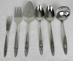 Oneida MY ROSE Stainless flatware Serving Set 6 Pieces Spoons Fork Ladle Knife - Picture 1 of 4