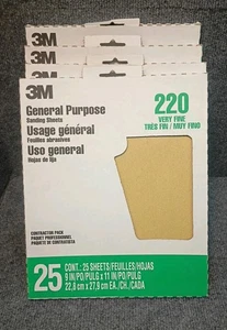 3M Allzweck 9 Zoll x 11 Zoll sehr feines Schleifpapier 220er Körnung 4 x 25 100 Blatt - Bild 1 von 5