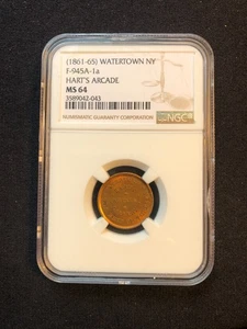 Hart s Arcade, Watertown, New York, Civil War Token, F-945A-1a, NG Graded MS 64 - Picture 1 of 3