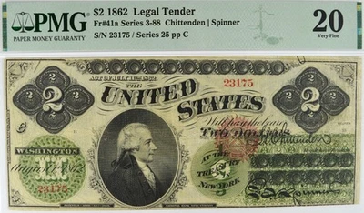 1862 $2 LEGAL TENDER FR#41A SERIES 3-88 PMG VF 20 - Image 1 of 2