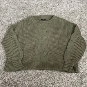 J. Suéter Crew Para Mujer Mediano Verde Oliva Grueso Cable Lana Pescador Tejido Usado en Excelente Condición - Imagen 1 de 8