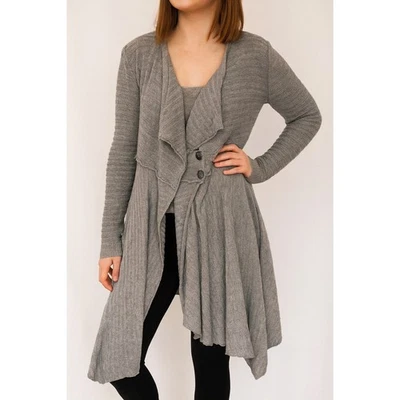 Umgee Womens Gray Long Cardigan Sweater M Draped Neckline Casual - Image 1 of 4