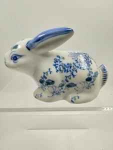 Porcelain White & Blue Rabbit Bunny Piggy Bank Free Shipping - Picture 1 of 5