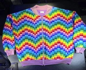 Vintage 90s Handmade Rainbow Quilt Zip Up Jacket, Sz 28x27", Handmade By Helen - Picture 1 of 12
