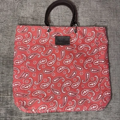 "Bolso de Mano Neiman Marcus Rojo Cachemira Granja Marrón Doble Asas 15"" x 13.5"" x 3.5""" Foto 1 de 4