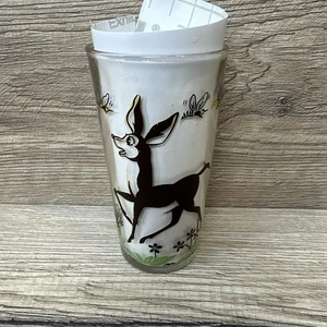 Vintage MCM Single Trinkglas Becher mit geflecktem Hirsch Rehkitz Bambi Szene - Bild 1 von 10