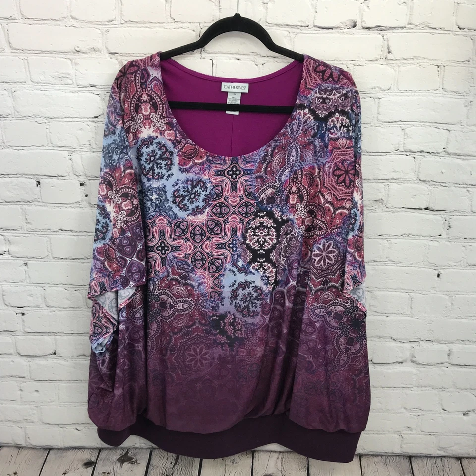 Top Catherines para mujer 3X púrpura floral dobladillo con bandas forrado elástico informal Foto 1 de 4