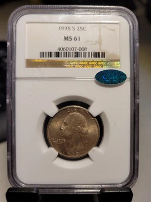 1935-S Washington Quarter NGC MS61 with CAC - Image 1 of 2