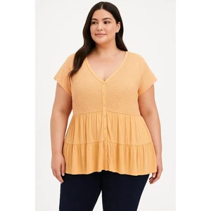 Camicetta Torrida Tg 4X (26) Peach Peplum Pizzo Bottone Scollo Anteriore Femminile Chic Boho - Foto 1 di 9
