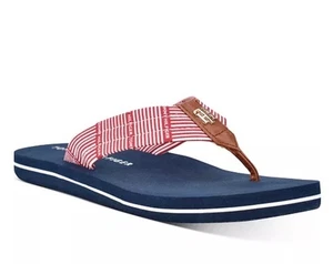 TOMMY HILFIGER Women's Size 8 Red White Stripe Fabric Strap Flip Flop New - Picture 1 of 10