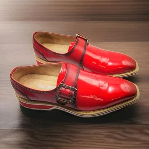 Stacy Adams Bartram Plain Toe Monk Strap Shoes Red Patent 8.5M Platform 25724 - Picture 1 of 8