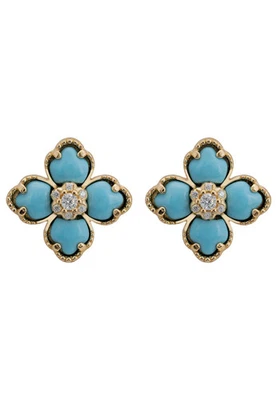 Aretes de oro turquesa trébol flor Foto 1 de 4