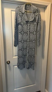 Suéter Newport News Crochet Mujer Mediano Azul Cielo Plumero Cárdigan - Imagen 1 de 6