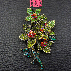 New Shiny Green Crystal Enamel Lovely Flower  Betsey Johnson Charm Brooch Pin