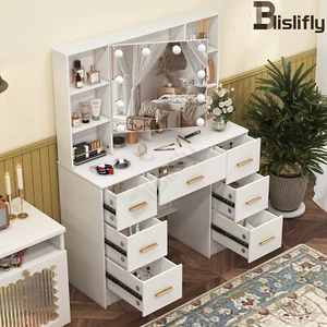 Vanity Set 10 Led Lights Makeup Mirror Dressing Table Dresser Desk w/ 7 Drawers - Picture 1 of 12