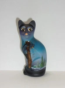 Fenton Glass Cobalt Blue Black Bear In Tree Stylized Cat Figurine Ltd Ed #7/39 - Picture 1 of 6