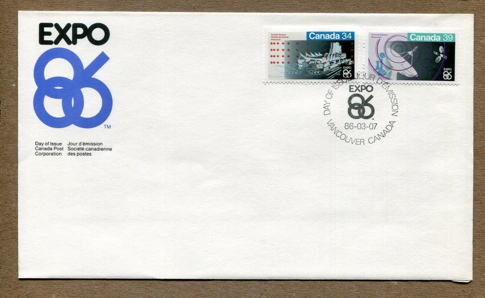 CANADA First Day Cover Series 1986-03-07 EXPO Communications 2x39¢ COVER - Image 1 of 2