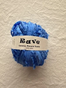 Crystal Palace RAVE Yarn BLOGGER BLU Fringed Vintage SILKY SHINY RIBBON 50 Grams - Picture 1 of 4